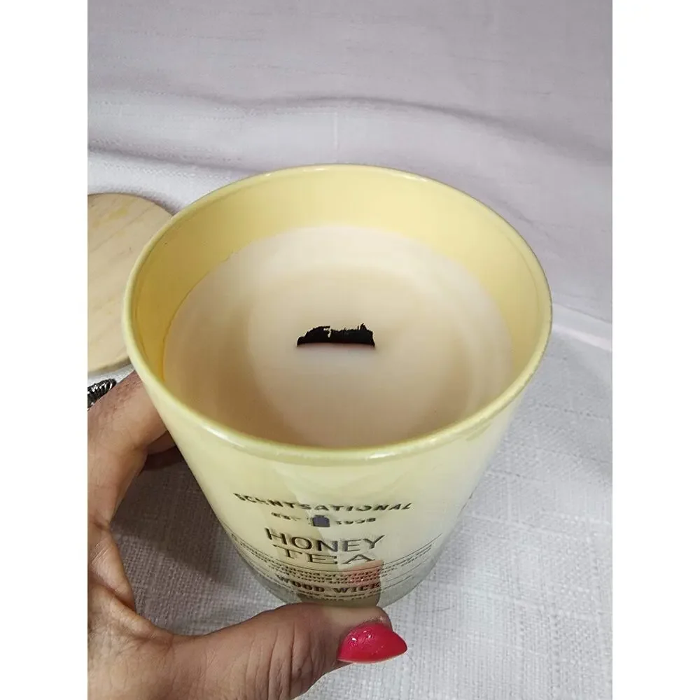 Scentsational Honey Tea Wood Wick Candle 11oz Retired Crackling Soy Blend